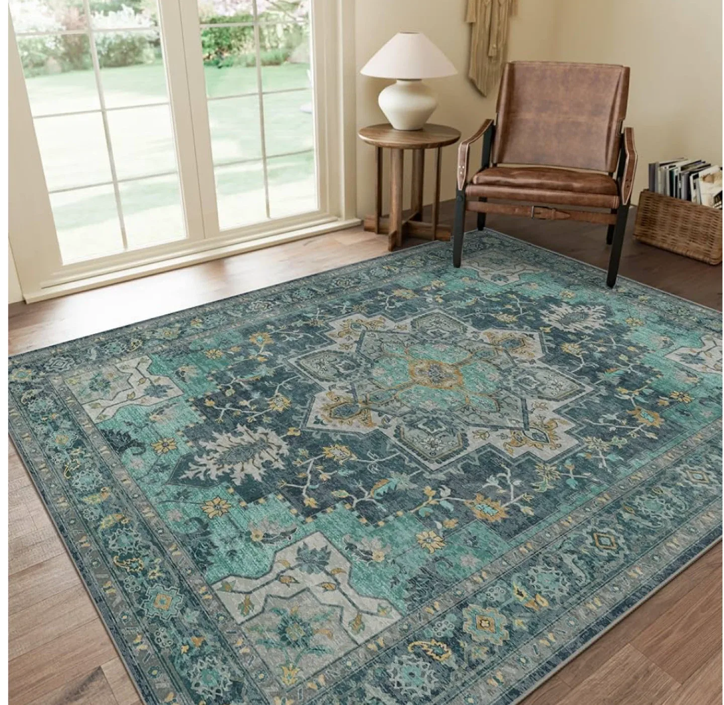 Area Rug 5x7- Teal, Blue, and Gold thumbnail