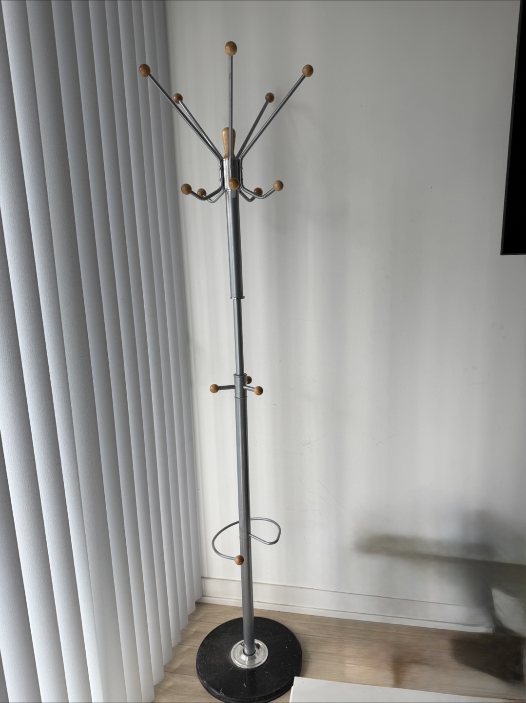 Standing Coat Rack - Silver & Wood