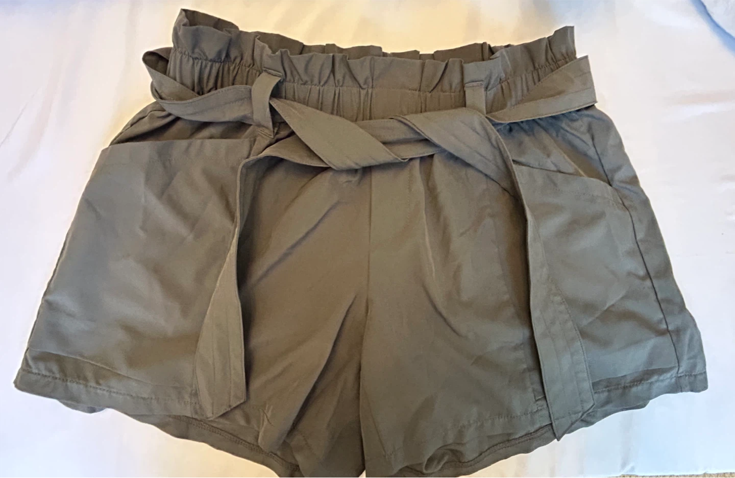Paper Bag Waist Shorts - Olive Green