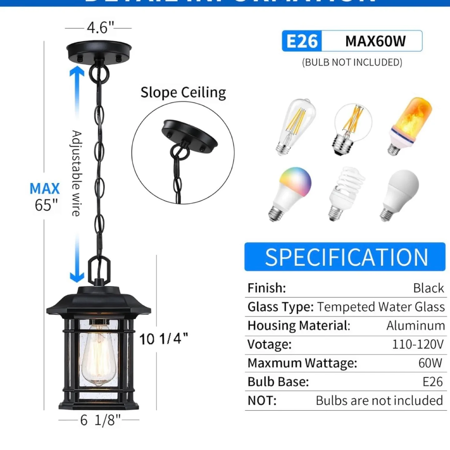 Outdoor Hanging Pendant Light - Black image indicator(5)