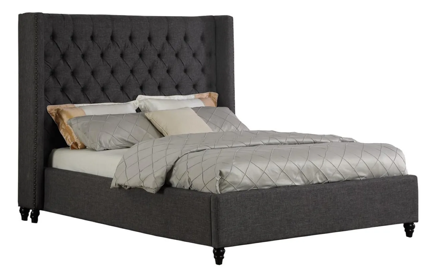Upholstered Wingback Bed - Charcoal Grey thumbnail