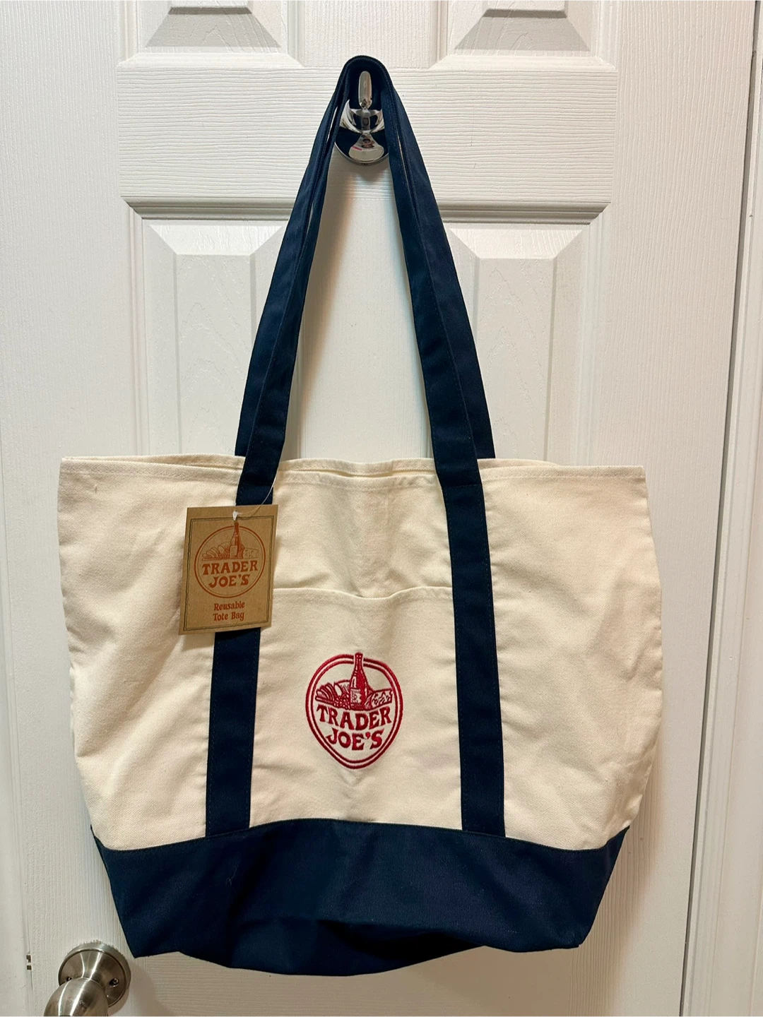 Trader Joe's Reusable Tote Bag - Cream & Navy