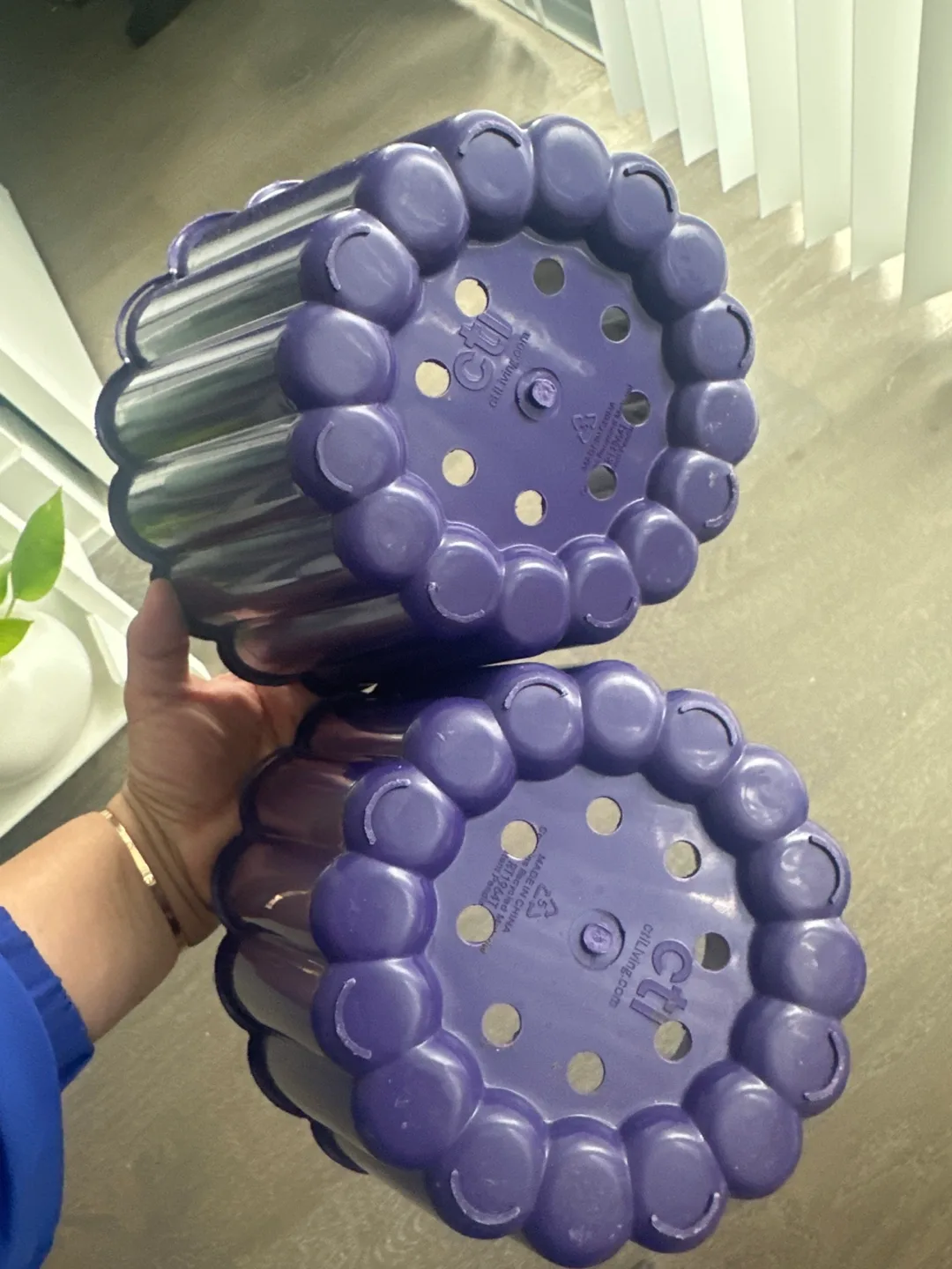 Lot of 3 6” plant planters (1 yellow, 2 purple) image indicator(5)