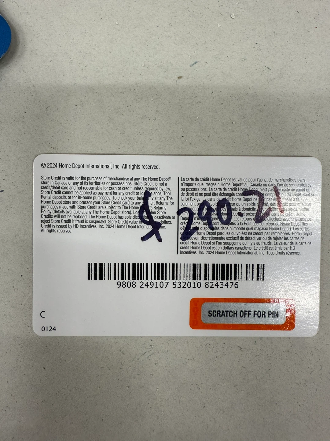 Home Depot $290 Giftcard