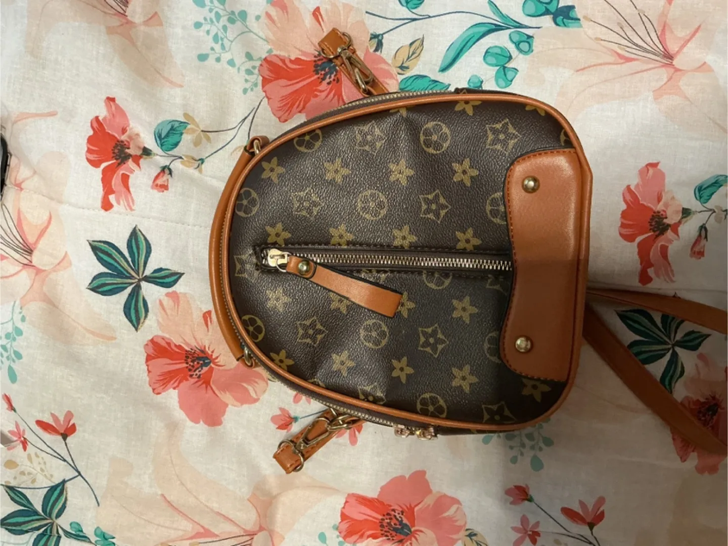 Brown Patterned Mini Backpack thumbnail