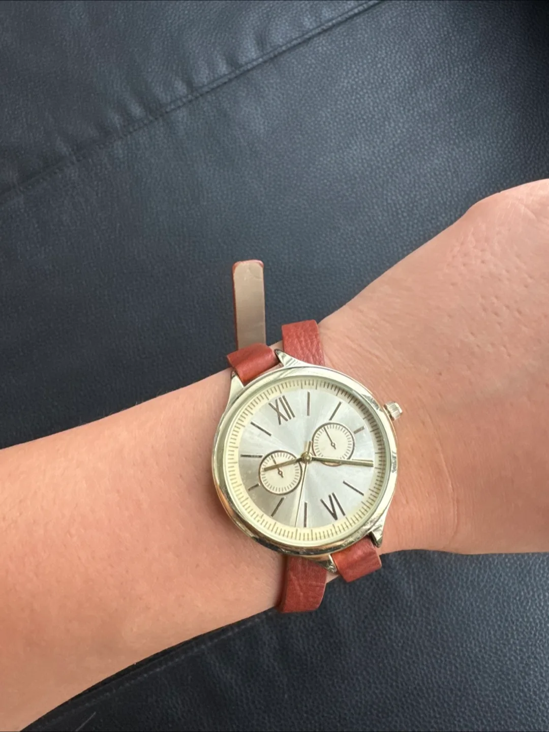 Women's Gold-Tone Watch with Brown Leather Strap thumbnail
