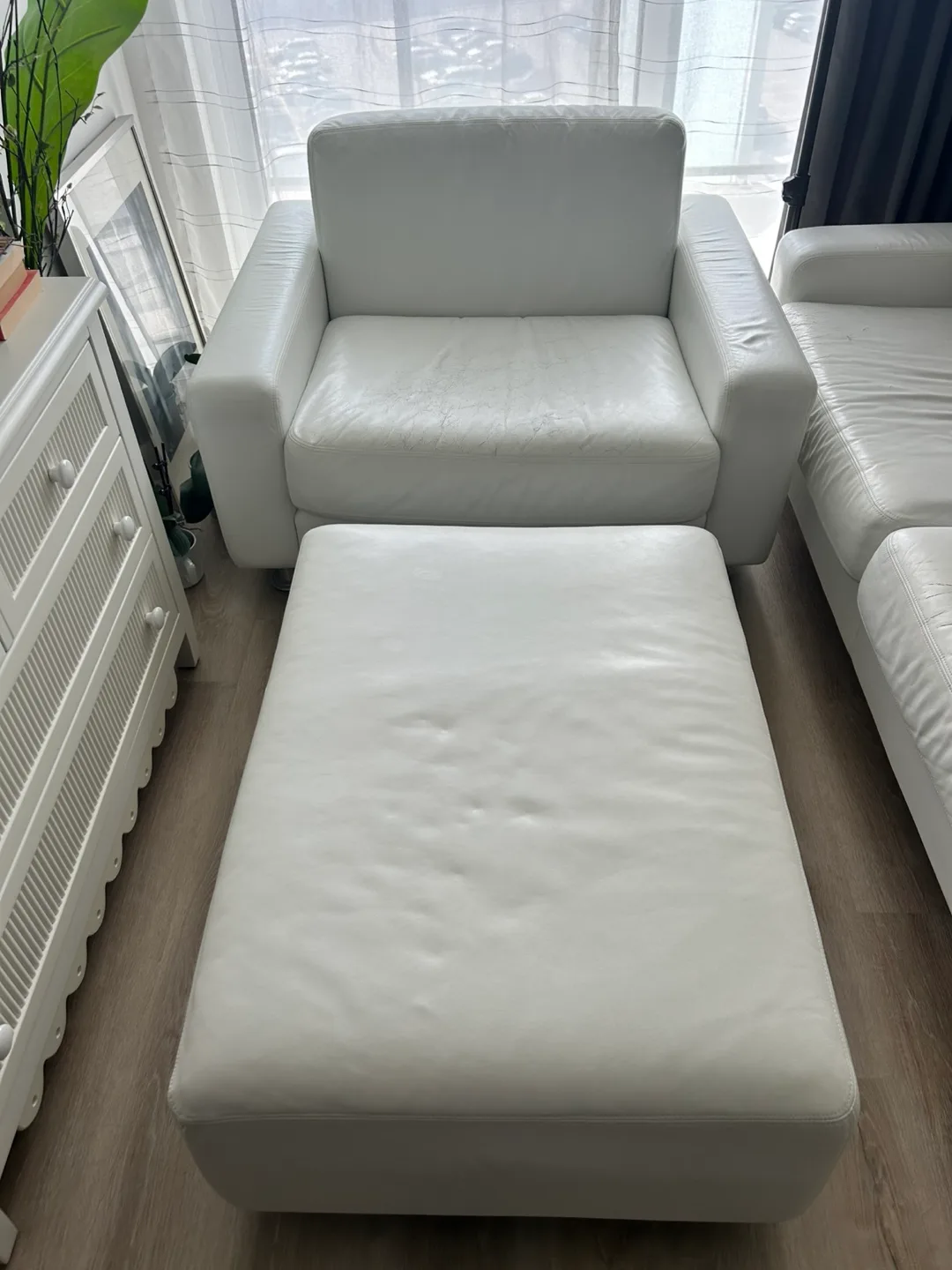 White Leather Armchair & Ottoman Set thumbnail