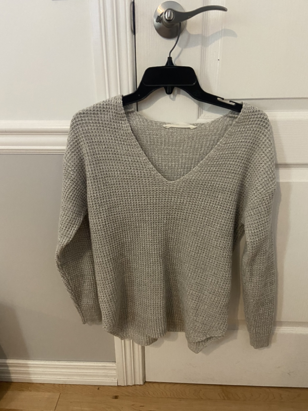 Grey Knit V-Neck Sweater