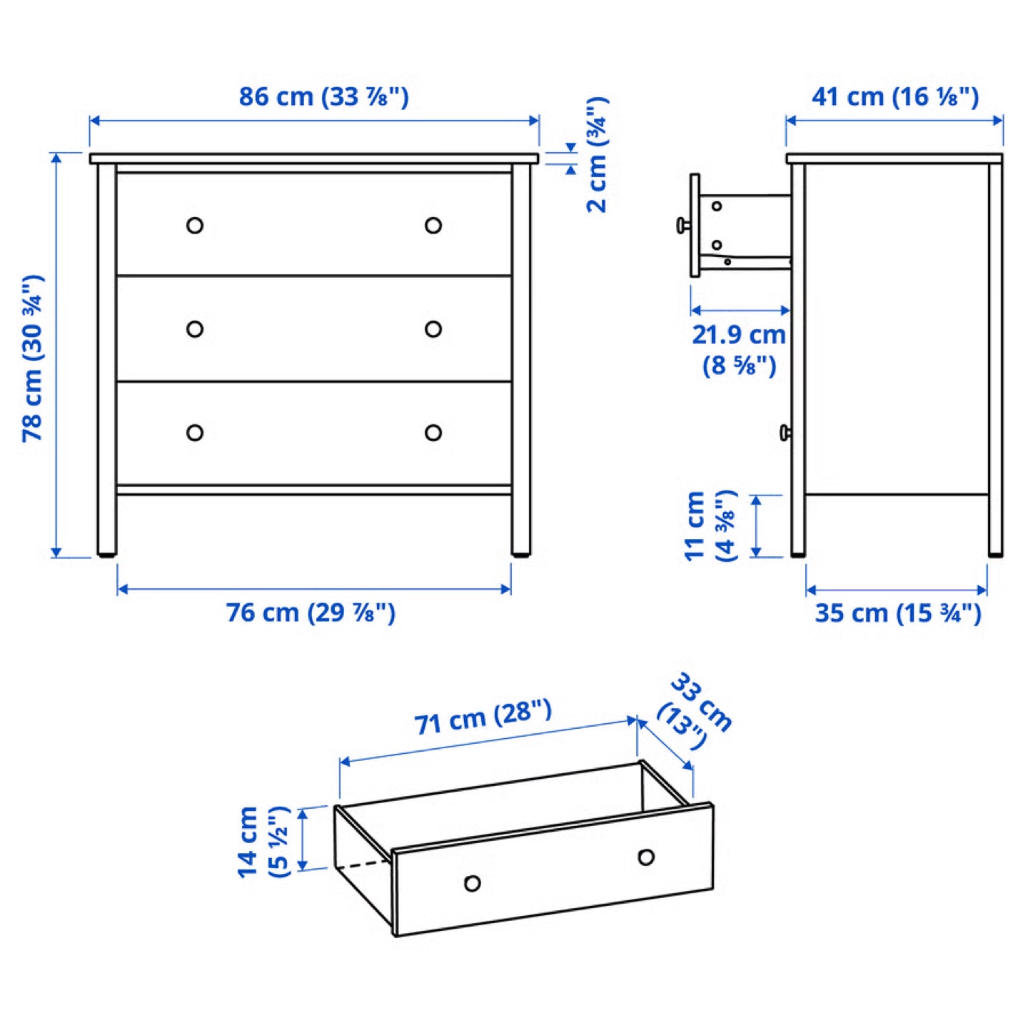 IKEA Black-Brown 3-Drawer Dresser - photo 2