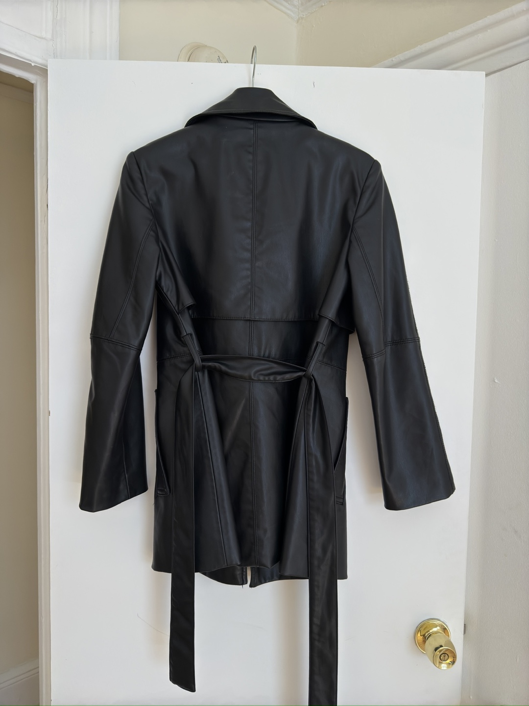 Zara Black Faux Leather Trench Coat XS - photo 4