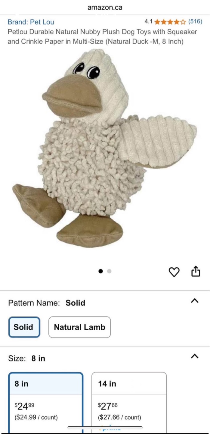Petlou Natural Nubby Duck Plush Dog Toy - New - photo 3
