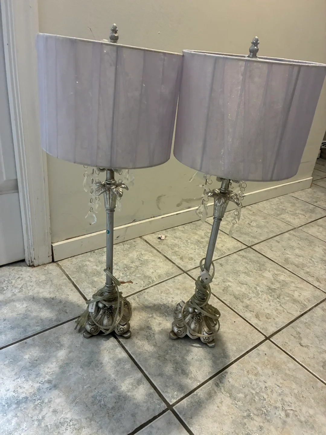 Pair of Silver Lamps with Shades thumbnail
