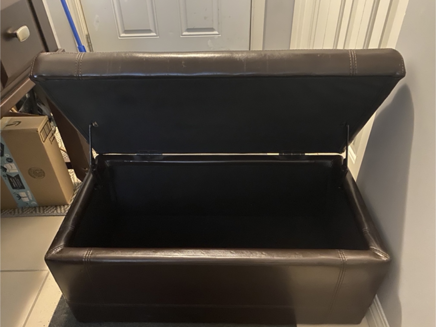 Brown Leather Storage Ottoman