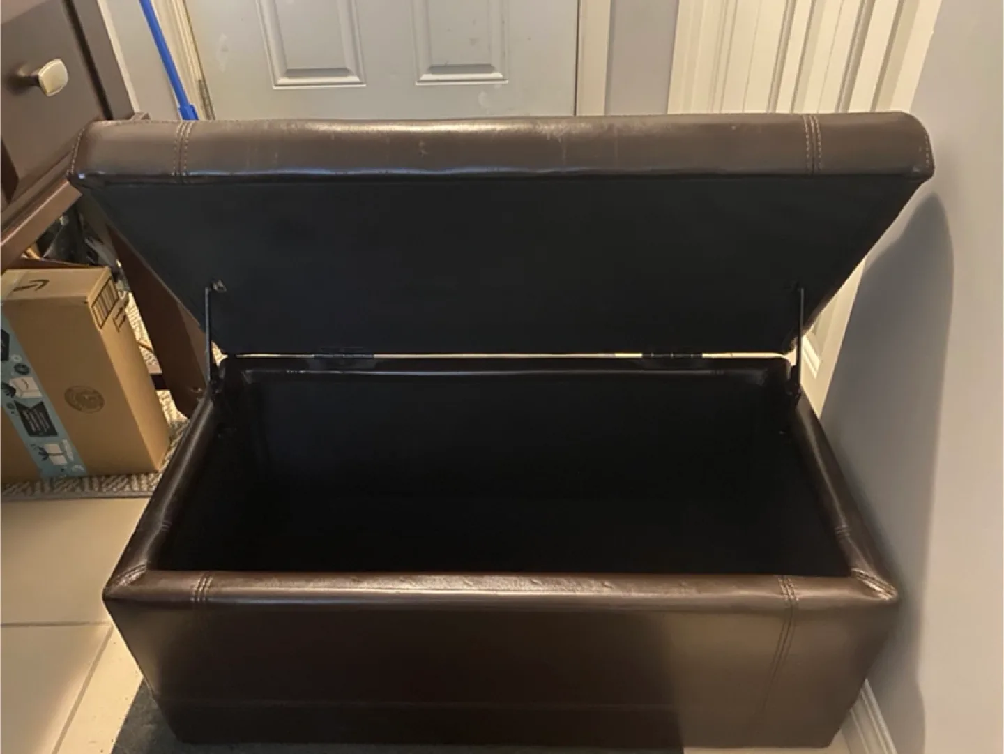 Brown Leather Storage Ottoman thumbnail