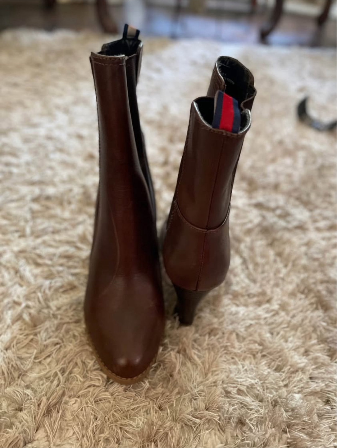 Tommy Hilfiger Brown Leather Heeled Booties - Size 7.5