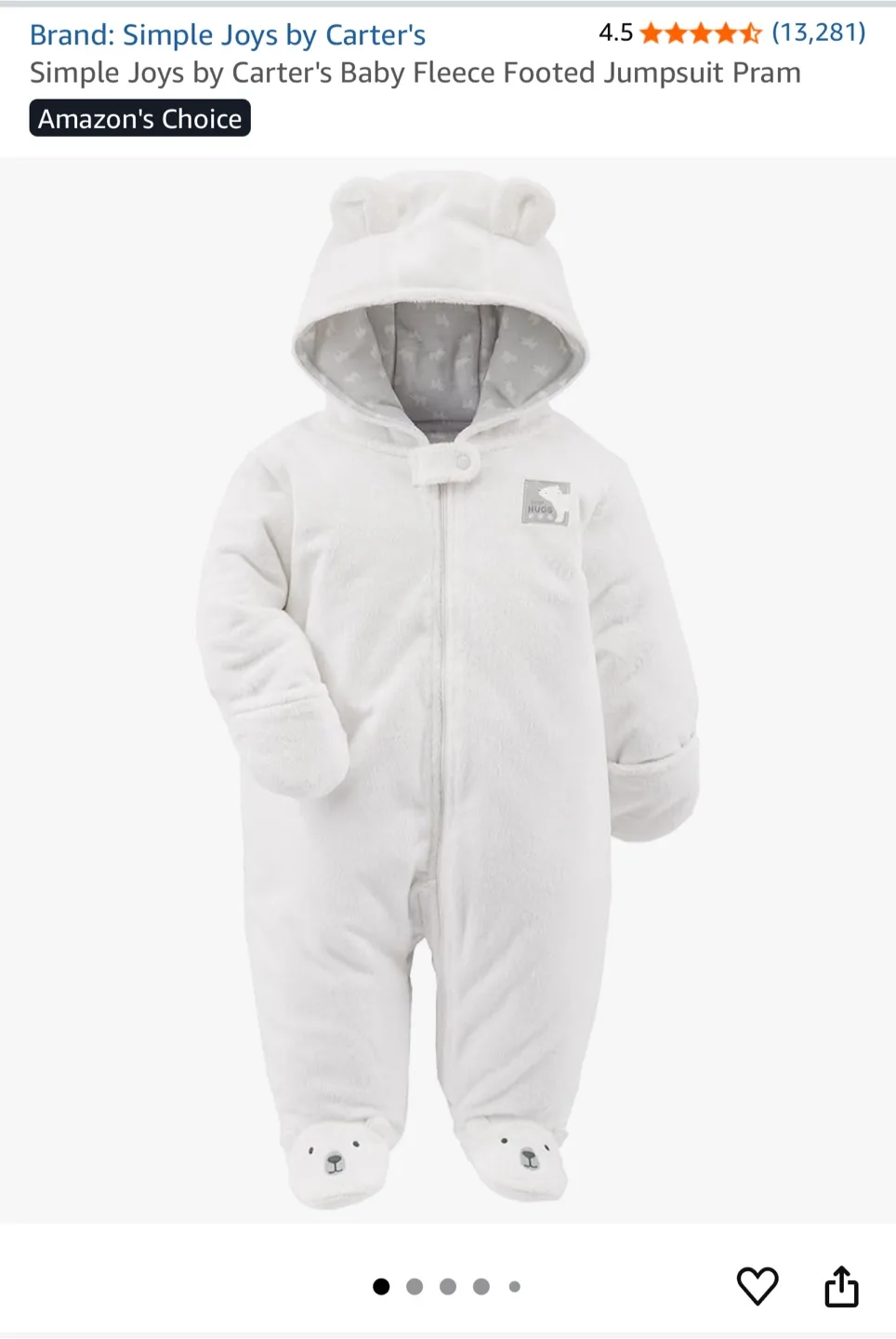 Simple Joys by Carter's Fleece Footed Pram, 3-6M image indicator(2)