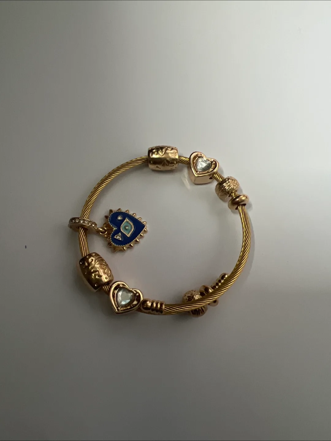 Gold Charm Bracelet with Blue Heart Charm thumbnail