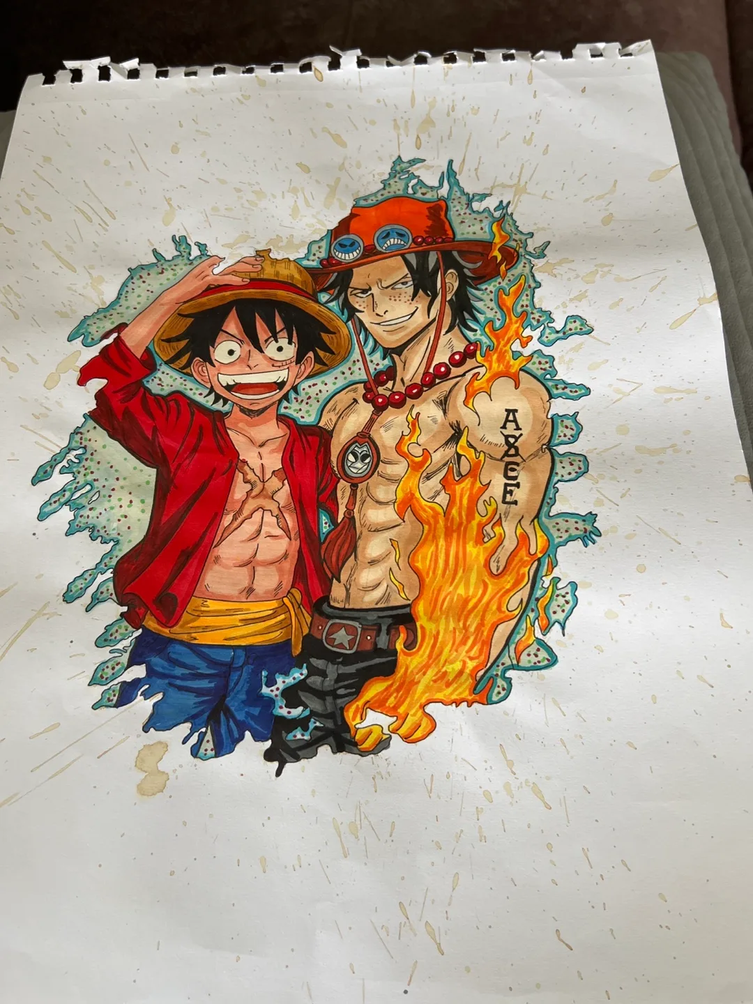 Luffy & Ace Hand-Painted Artwork – One Piece Anime Fan Art image indicator(2)