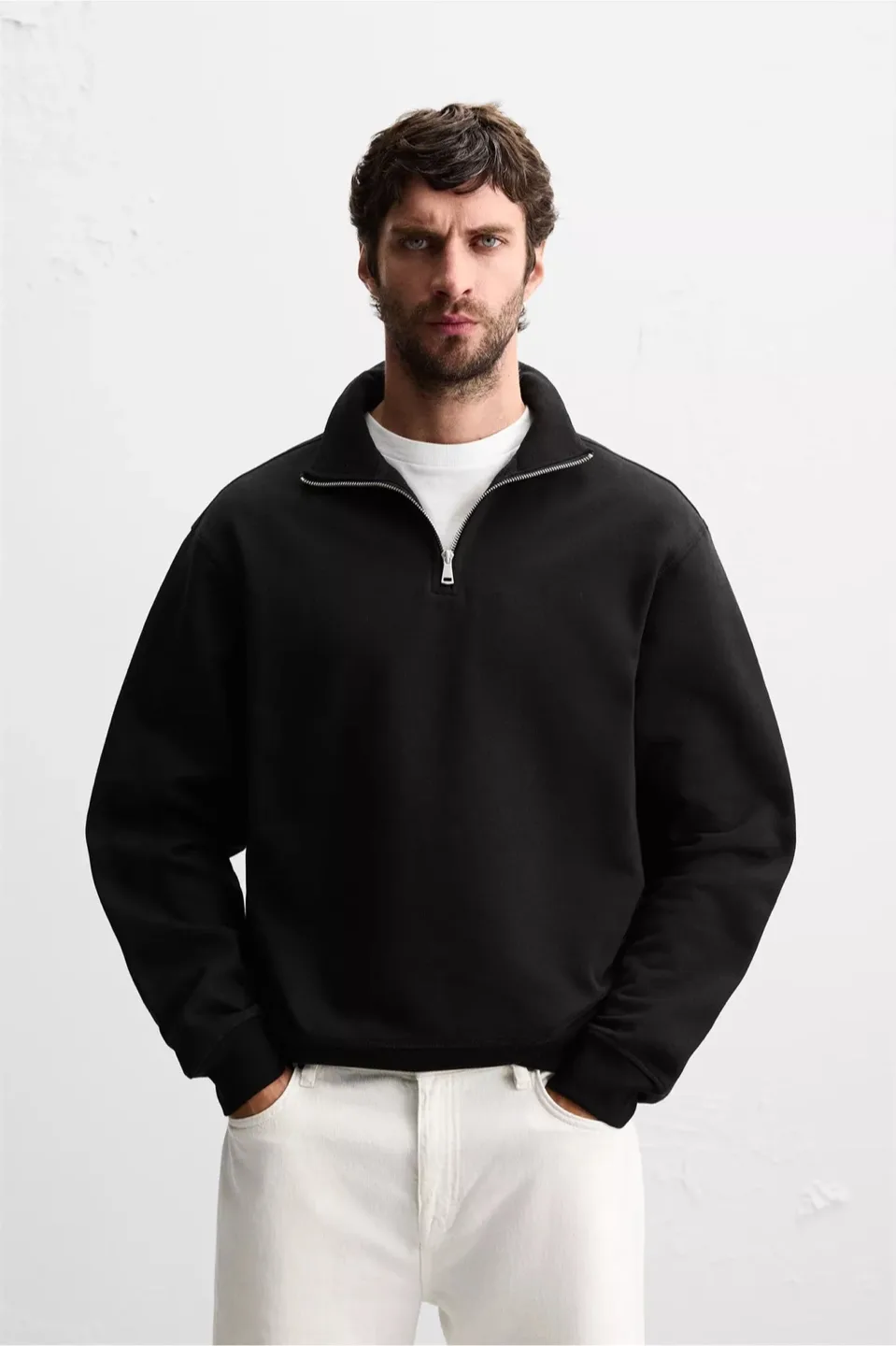 Zara Man - Black - Half-Zip Sweatshirt- Medium image indicator(5)