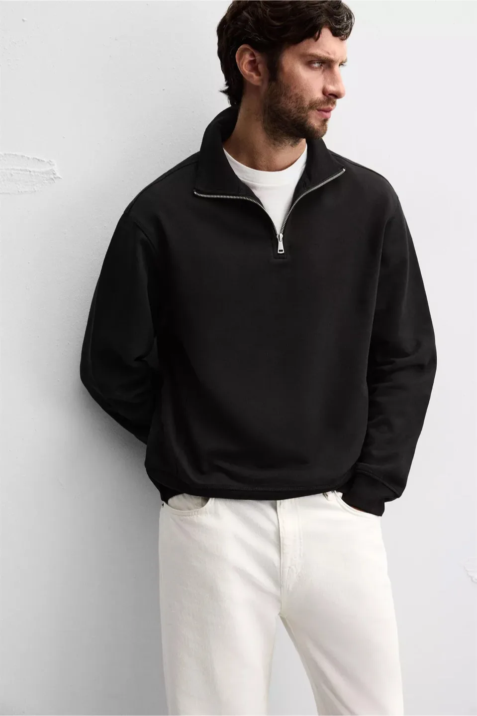 Zara Man - Black - Half-Zip Sweatshirt- Medium image indicator(3)