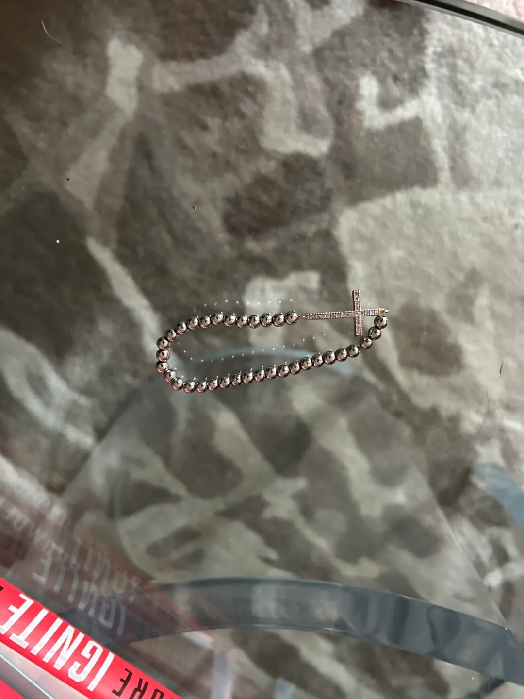 Silver Bead Bracelet with Cross Charm thumbnail