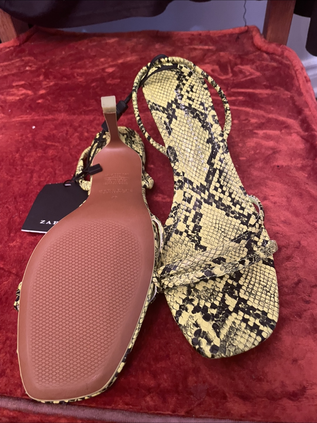 Zara Snakeskin Print Heeled Sandals - Size 38 - photo 3