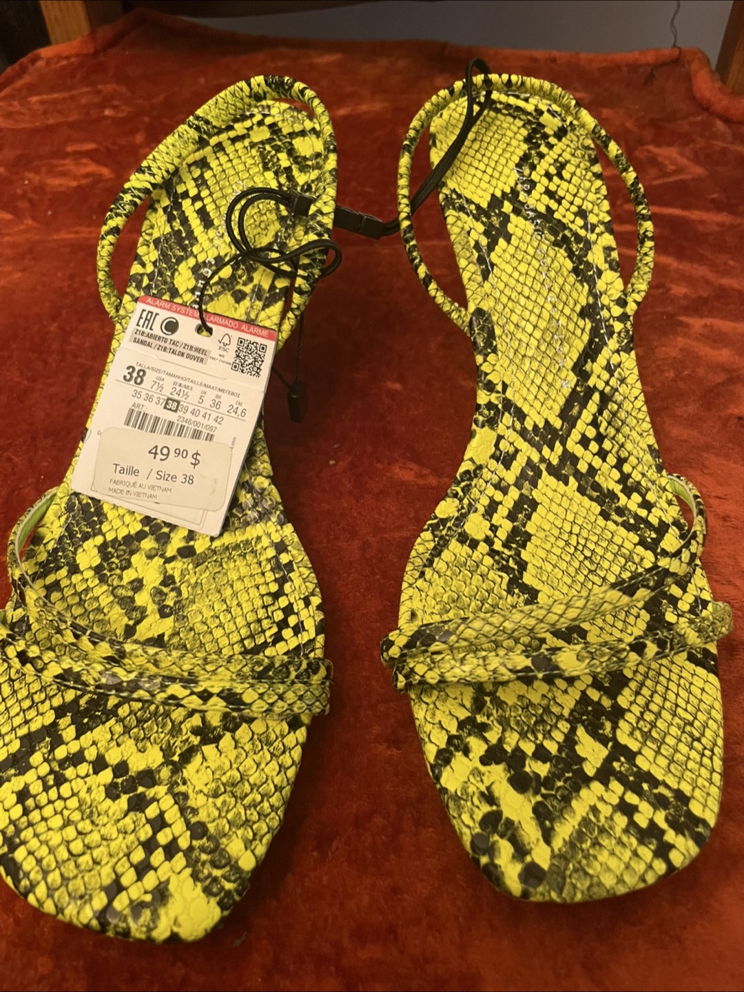 Zara Snakeskin Print Heeled Sandals - Size 38