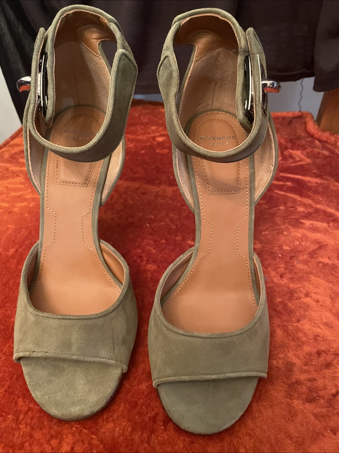 Givenchy Olive Green Suede Heels - Size 37.5
