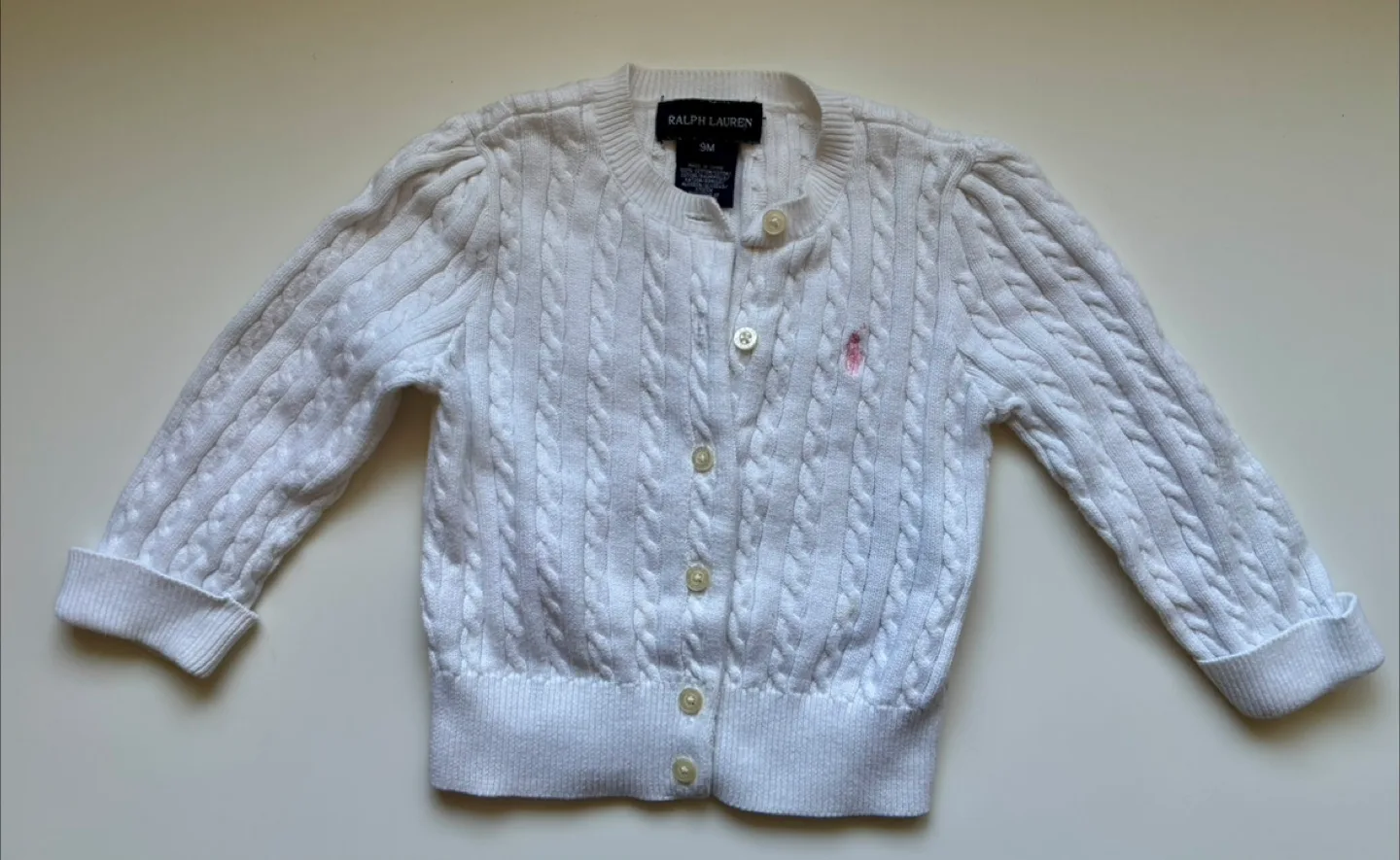 Ralph Lauren White Cable Knit Cardigan - 9M thumbnail