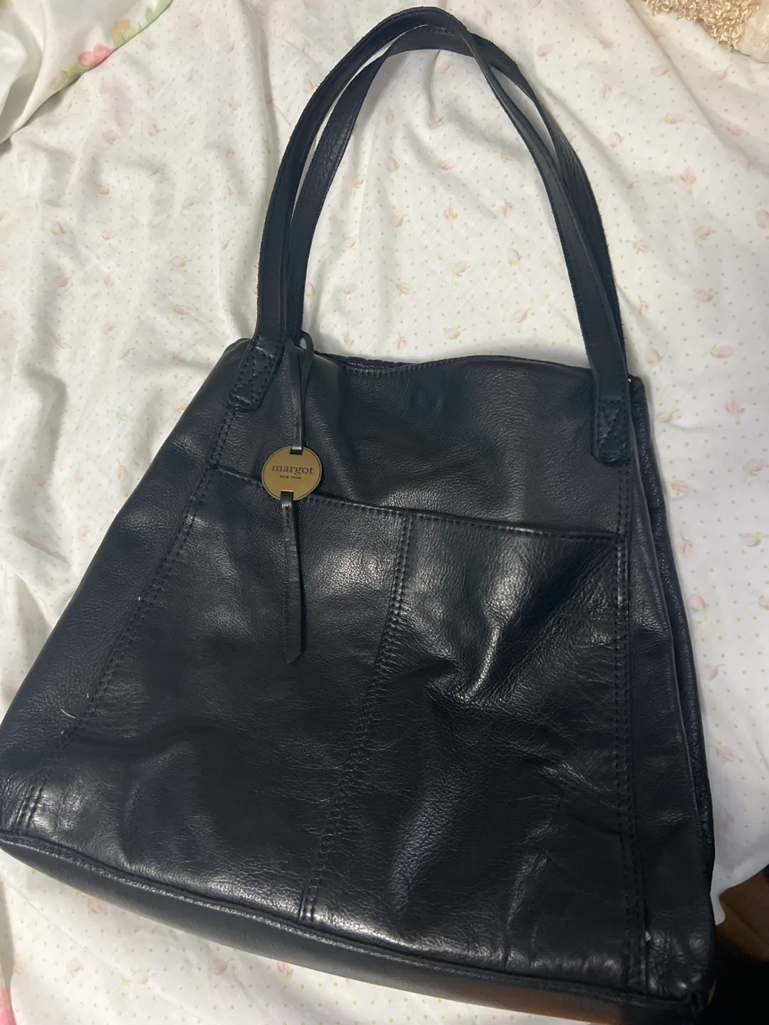 Margot New York Black Leather Tote Bag image indicator(4)