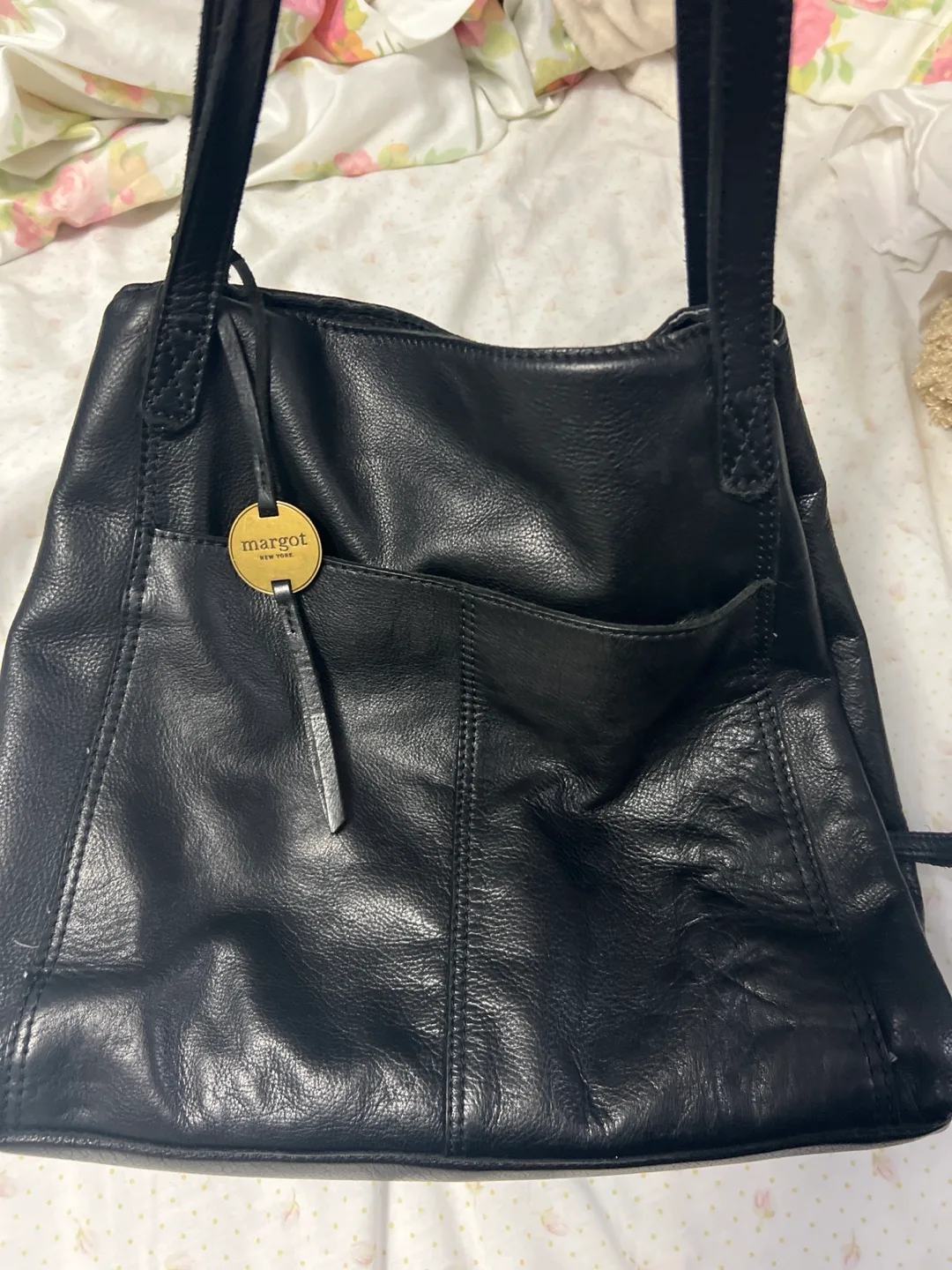 Margot New York Black Leather Tote Bag image indicator(2)