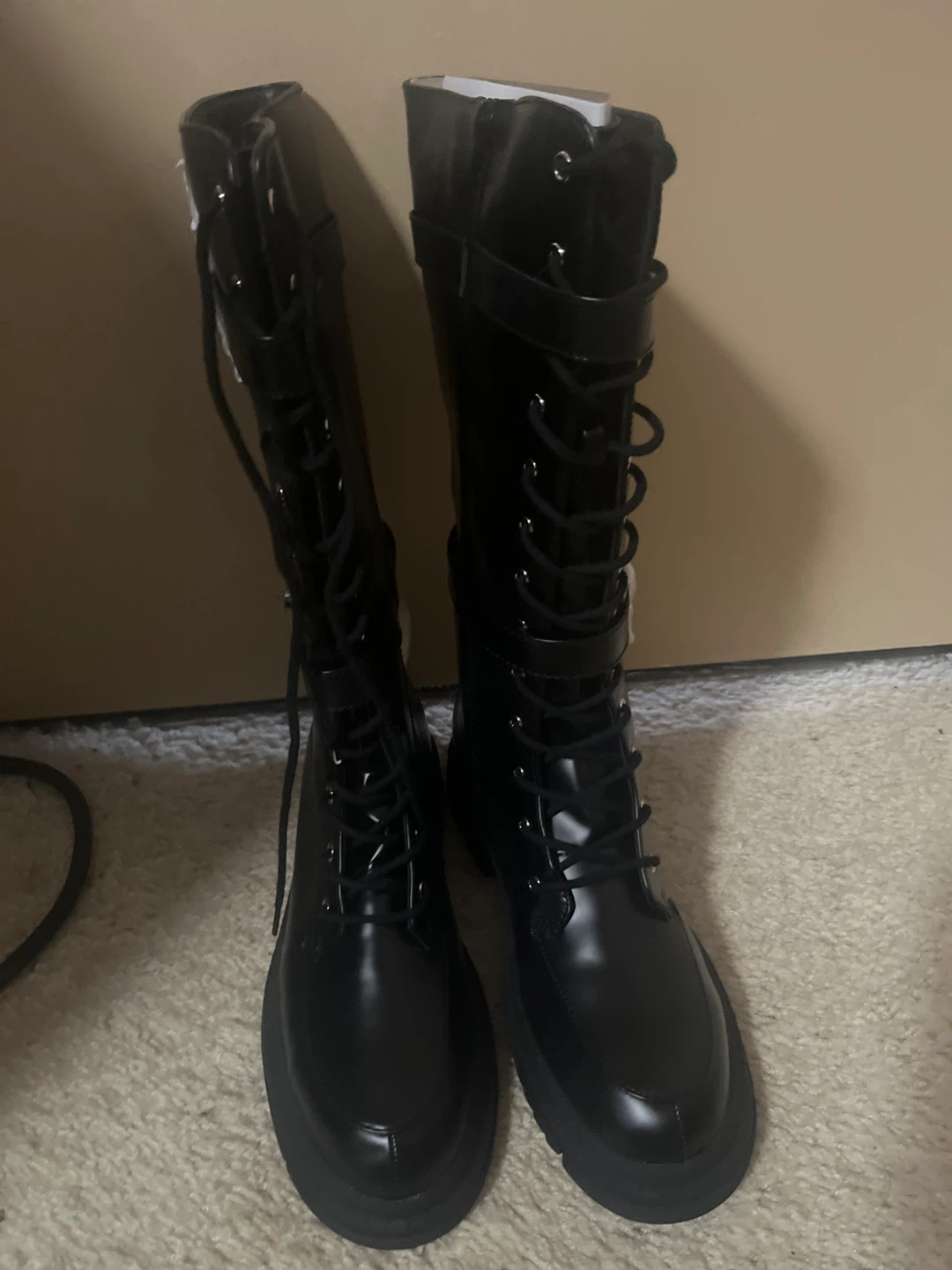 Black Lace-Up Knee High Boots