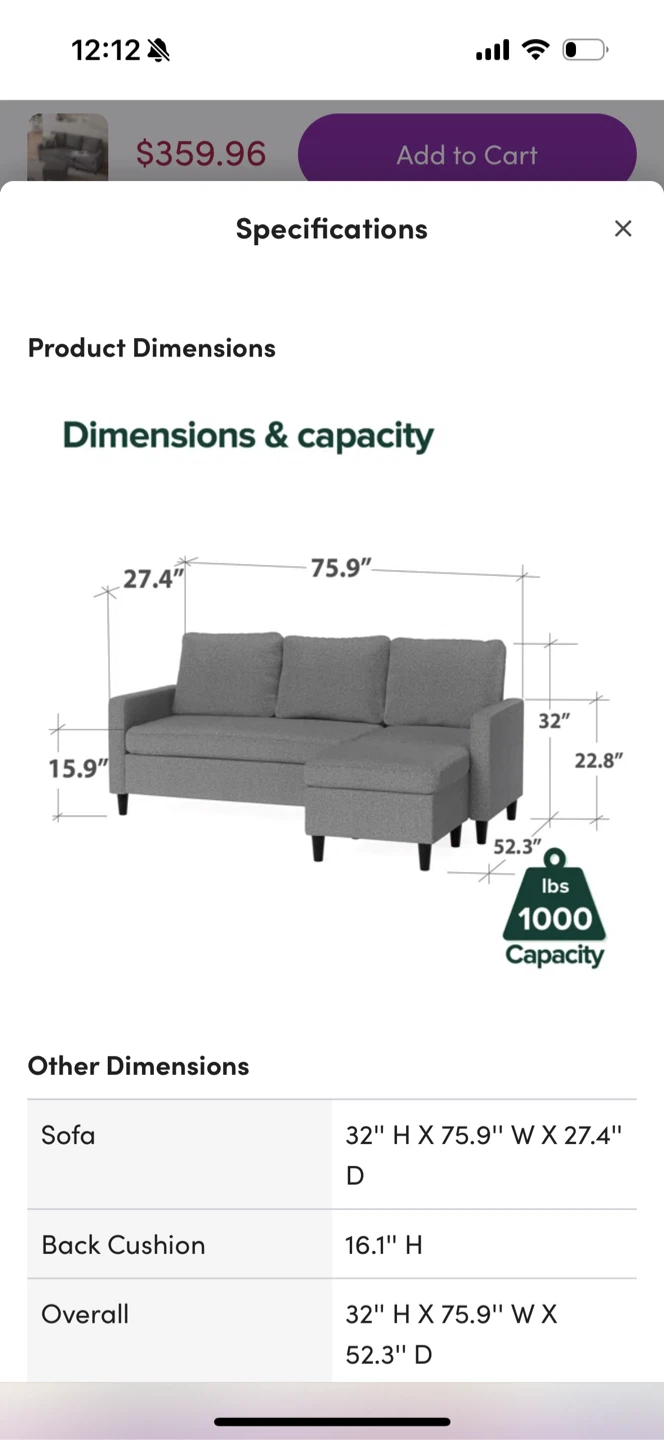 Gray Sectional Sofa - 75.9" x 32" - photo 5