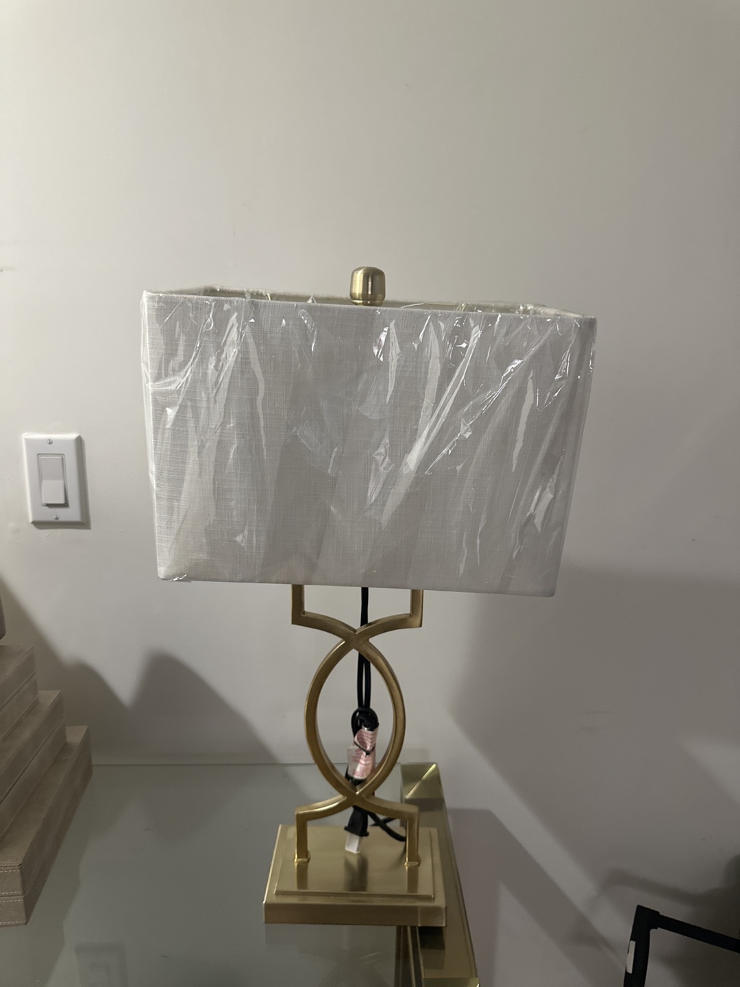 Gold Table Lamp with Rectangular Shade - New