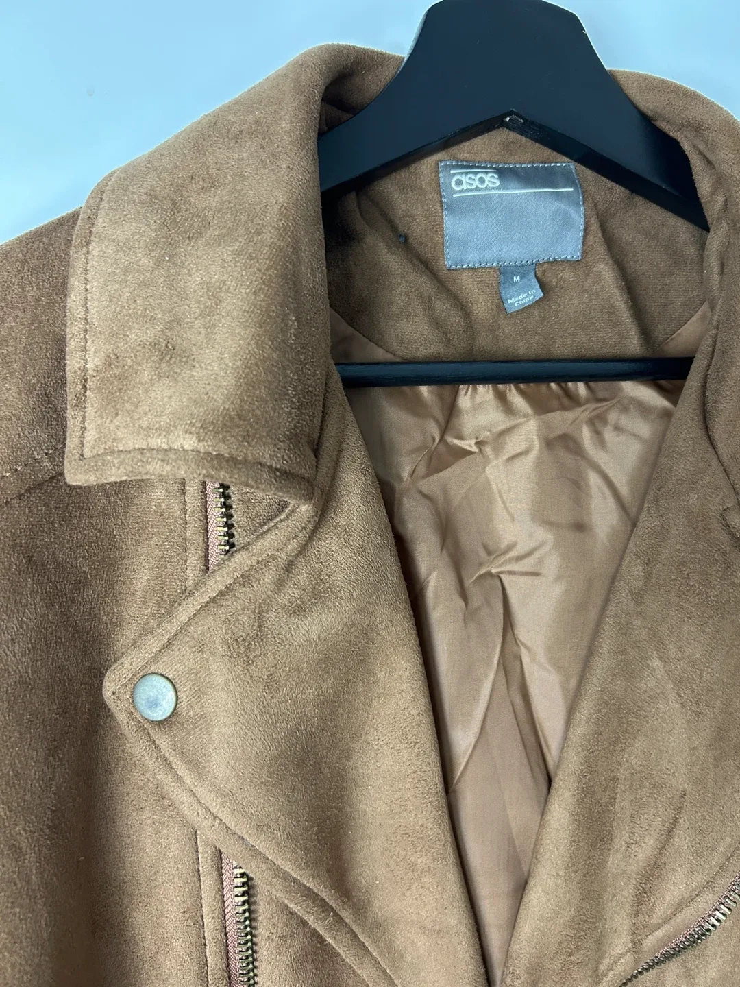 ASOS Brown Faux Suede Biker Jacket - Size M thumbnail