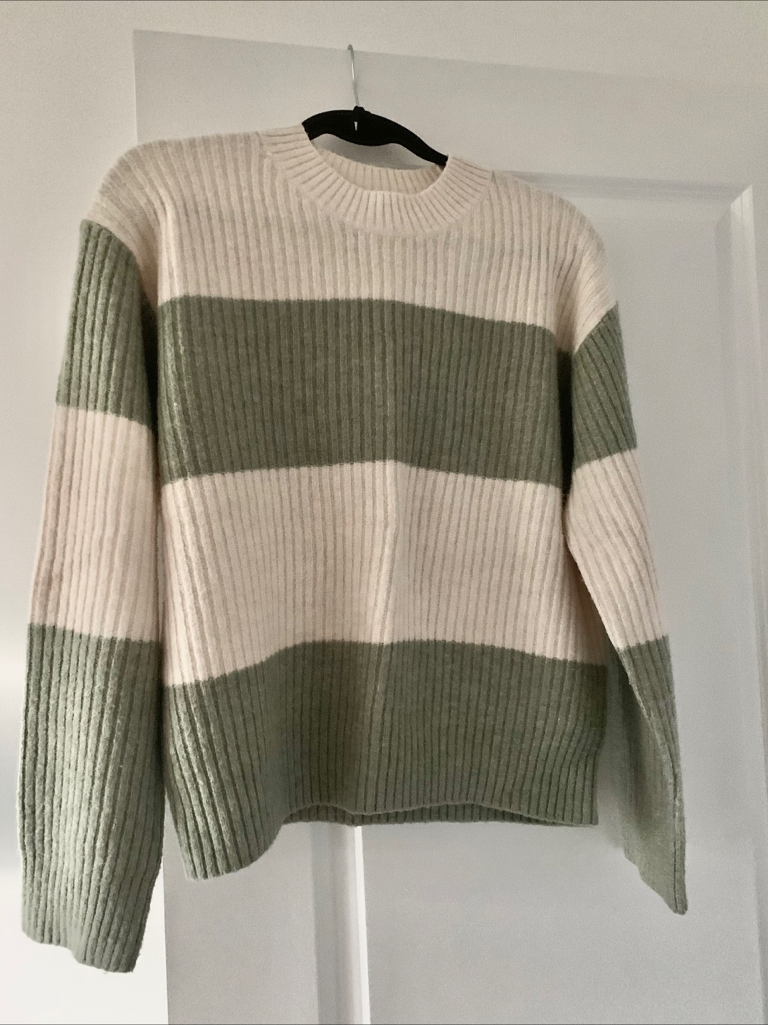 Striped Knit Sweater - Cream and Green