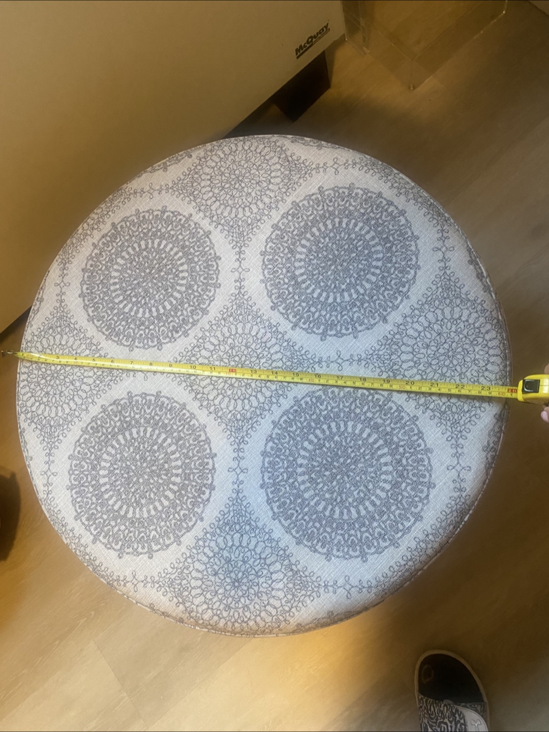 Round Storage Ottoman - Gray & White Pattern - photo 3