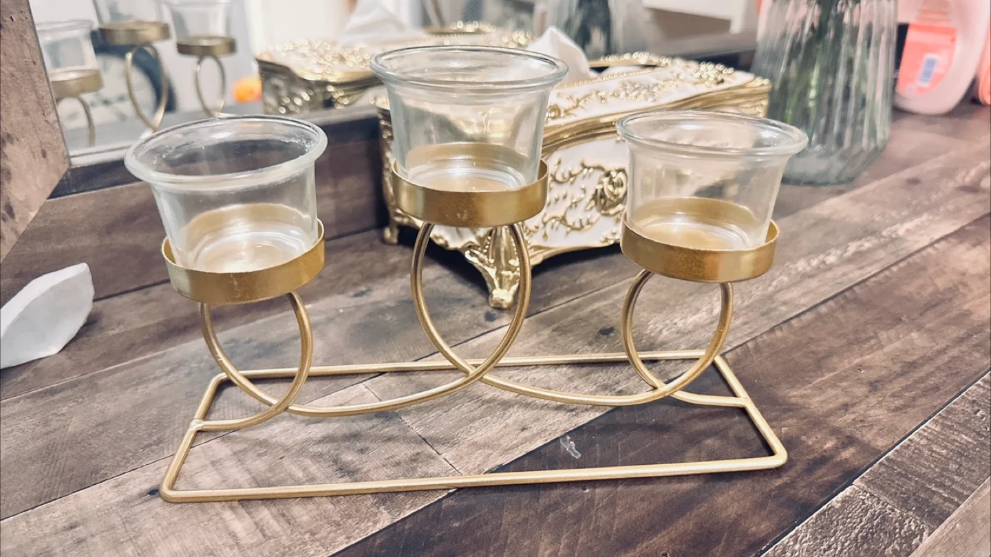 Gold Metal & Glass Candle Holder thumbnail