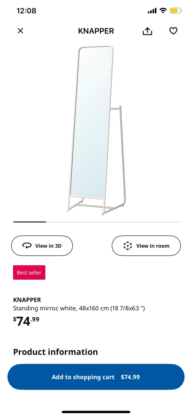 IKEA KNAPPER Standing Mirror - White - photo 3