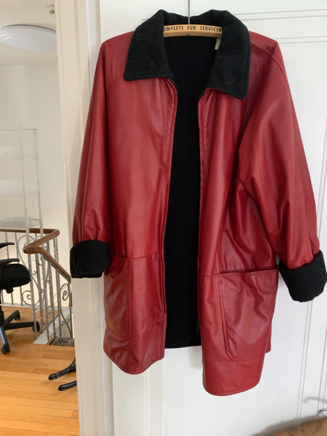 Red Leather Jacket with Black Trim - photo 2