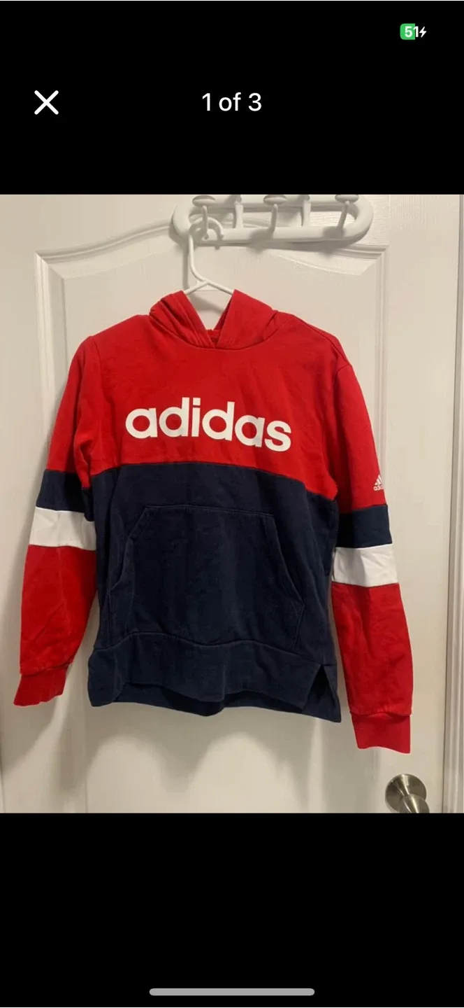 Adidas Red/Navy Hoodie, Size L thumbnail