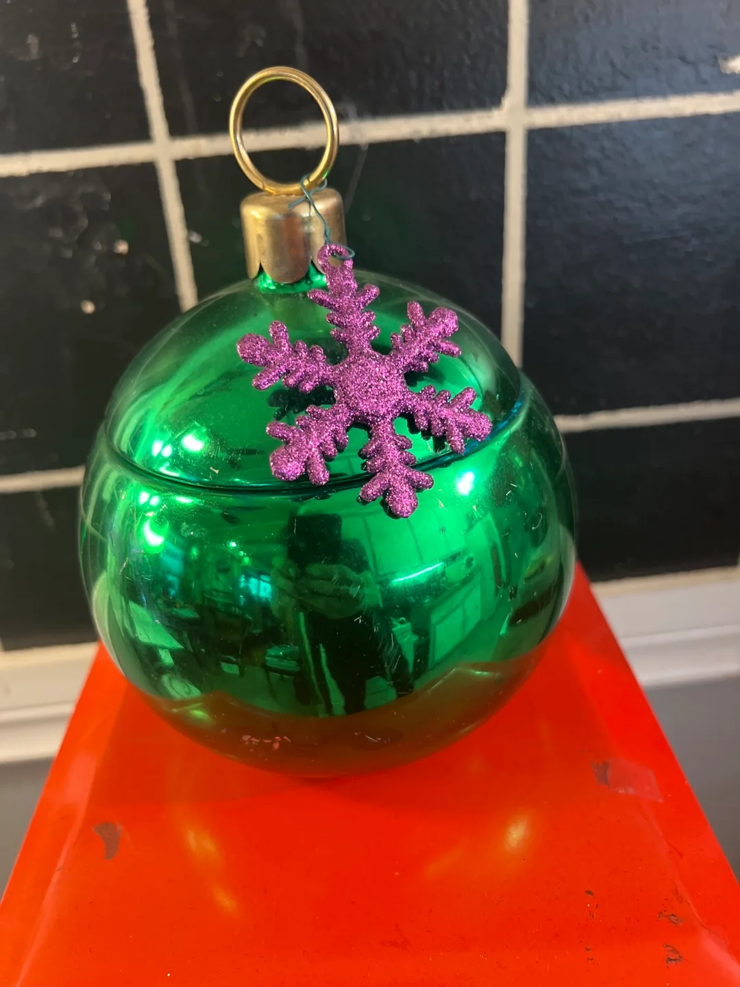 Green Christmas Ornament with Snowflake thumbnail