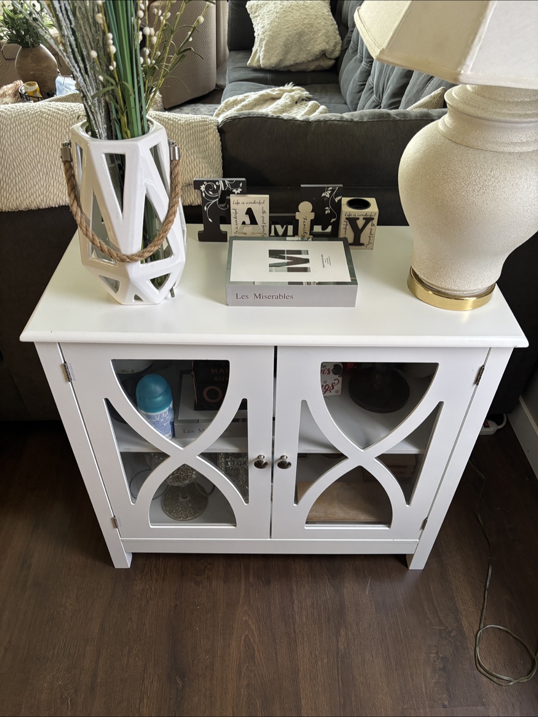 White Accent Cabinet with Glass Doors - photo 4
