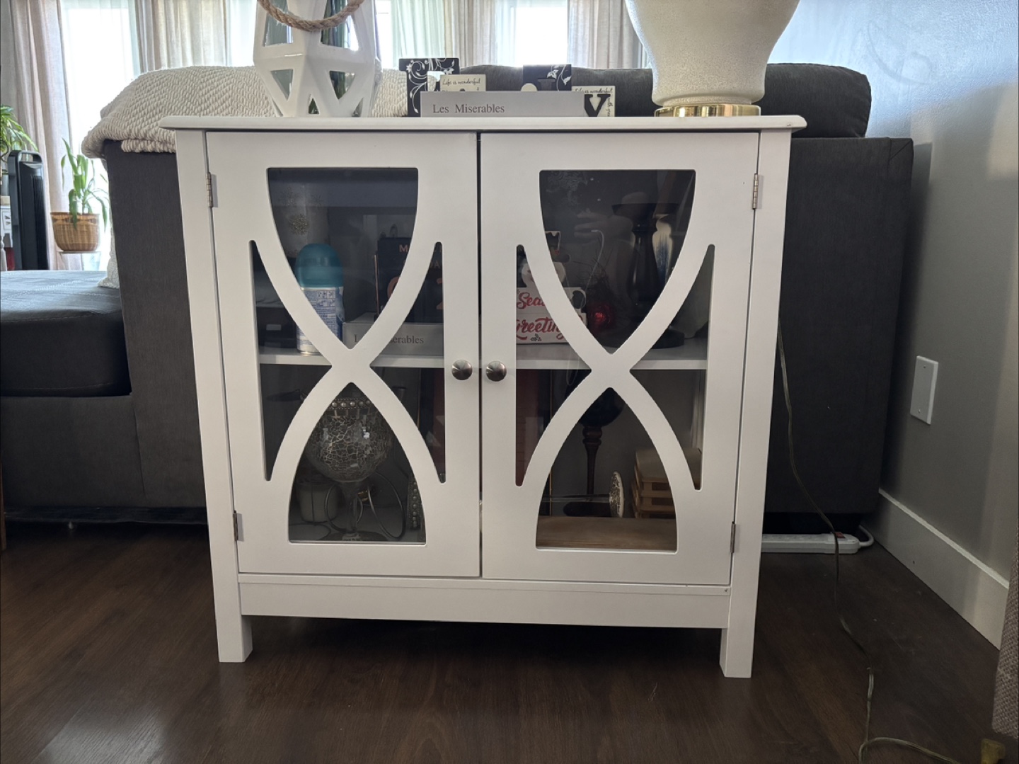 White Accent Cabinet with Glass Doors