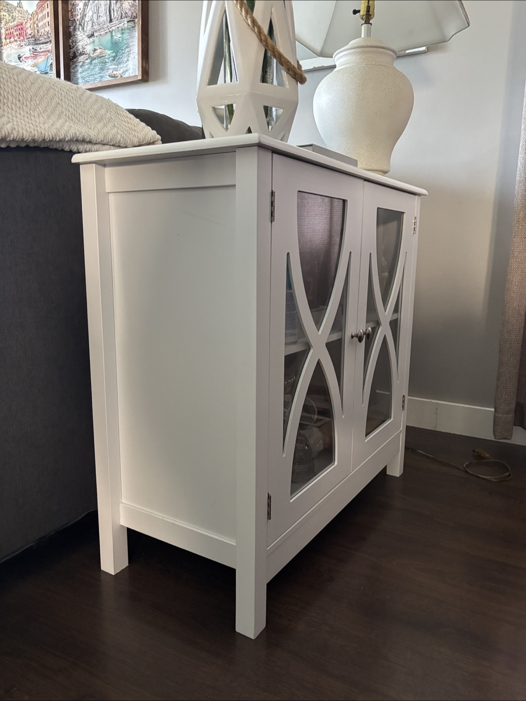 White Accent Cabinet with Glass Doors - photo 2