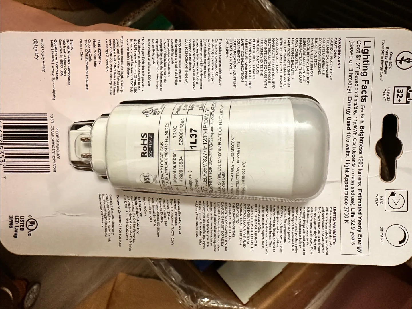 Philips 10.5W LED PLC/PL-T Bulb - New thumbnail