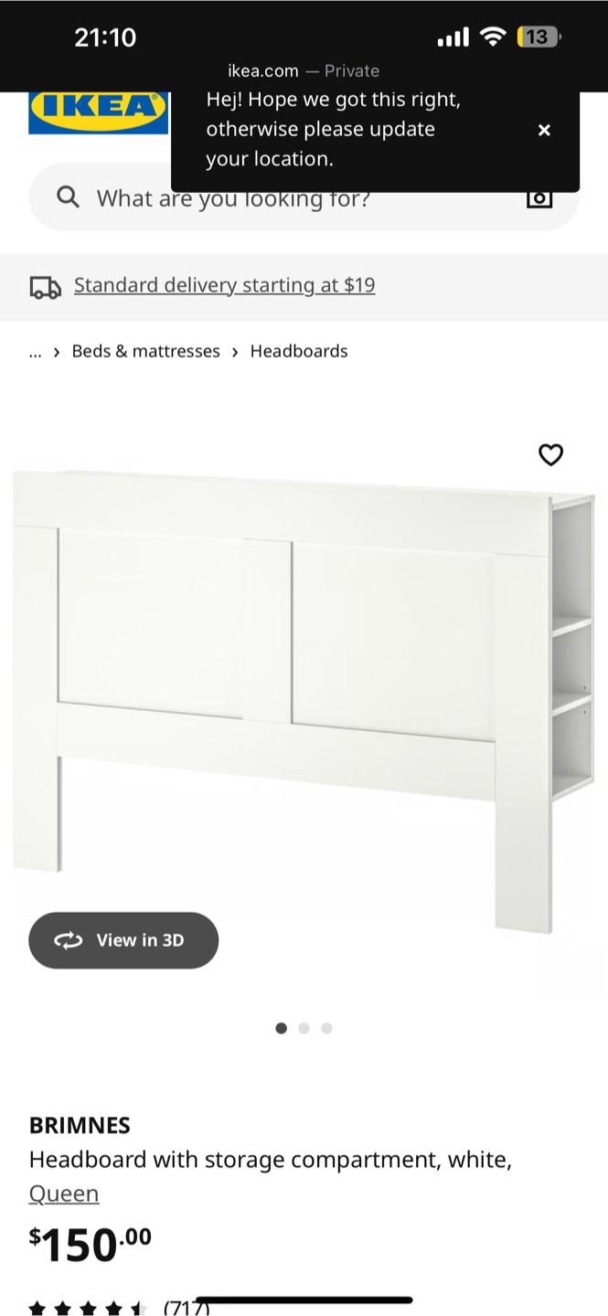 IKEA Brimnes White Queen Headboard