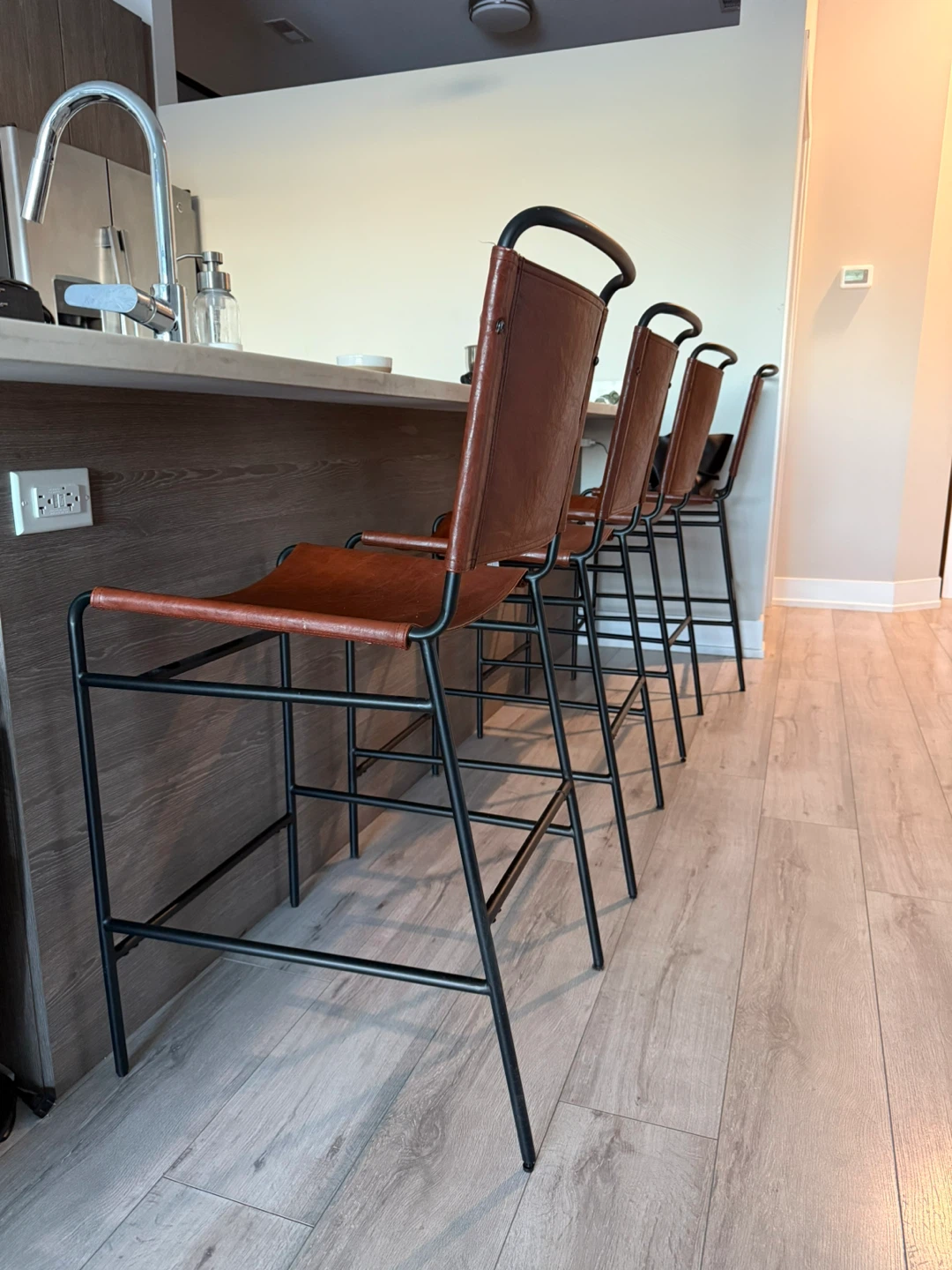 Brown Leather Bar Stools (Set of 4) - photo 2