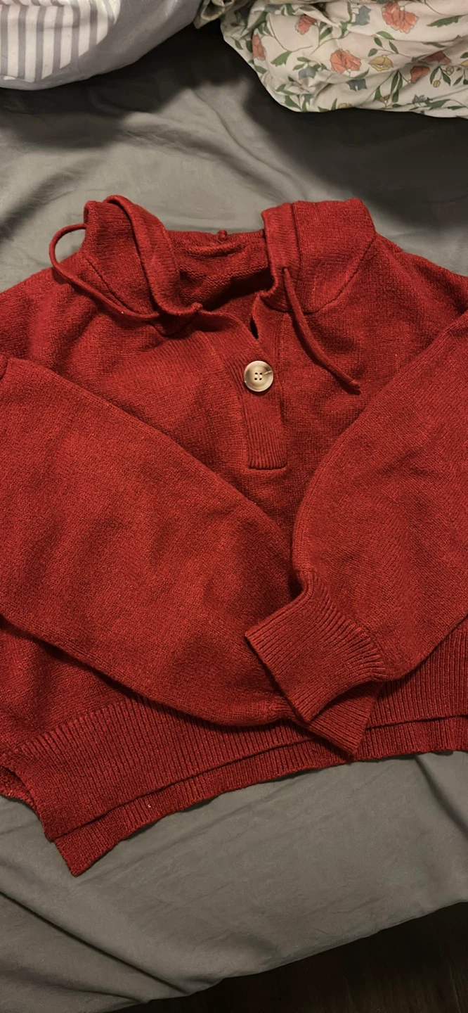 Red Knit Sweater with Button Detail