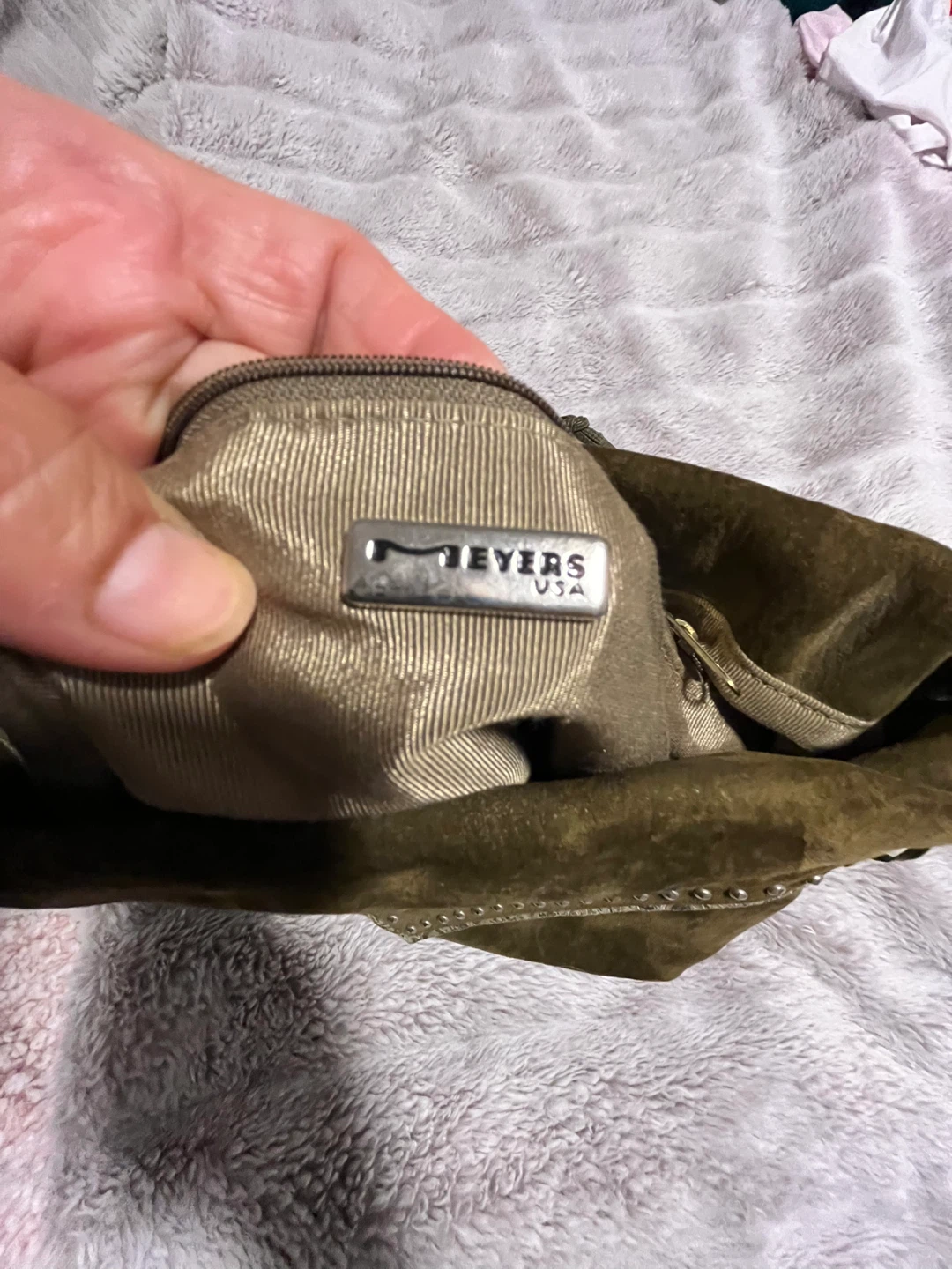 Meyers USA Olive Green Suede Shoulder Bag - photo 4